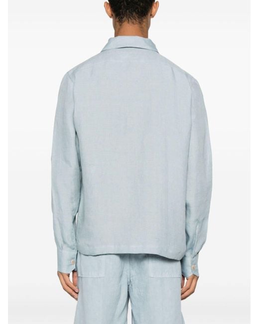 Eleventy Blue Long-sleeve Linen Shirt for men