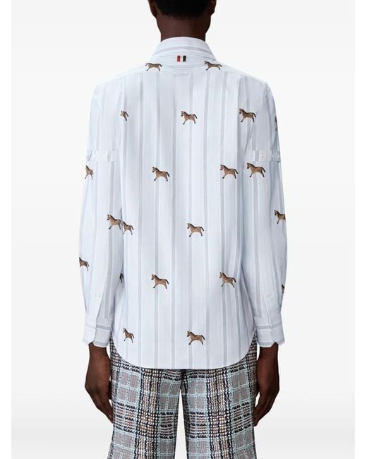 Thom Browne Gray Button-Fastening Horse-Pattern Shirt for men
