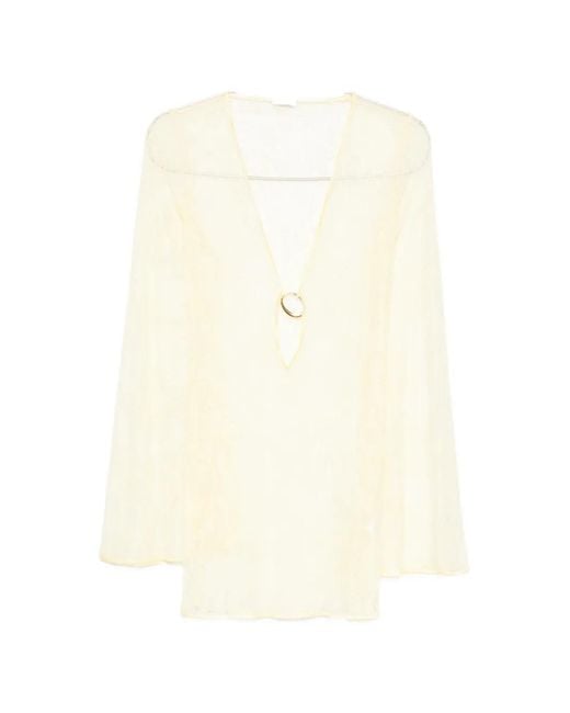 Oseree White Lace Long-Sleeve Mini Beach Dress