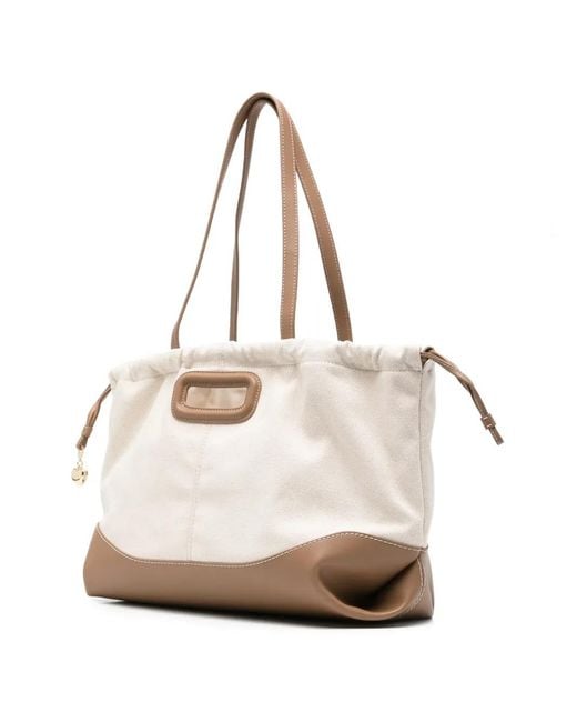Maje Natural Leather-Trim Drawstring Tote Bag