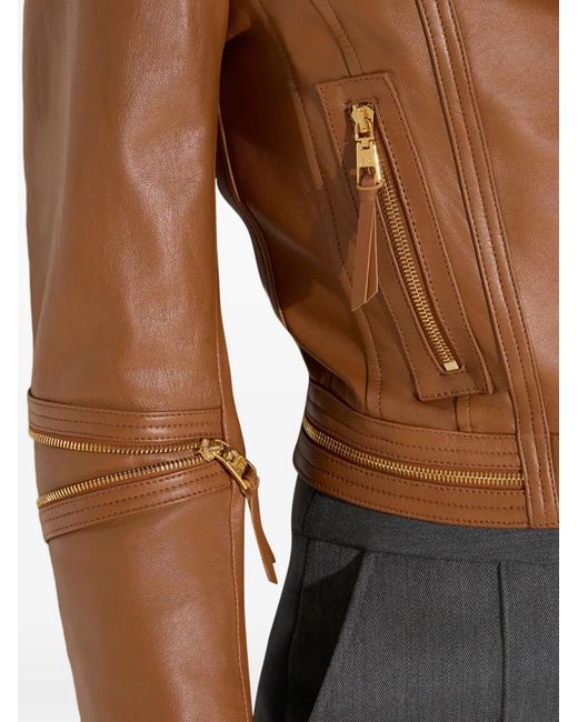 Elisabetta Franchi Brown Leather Biker Jacket