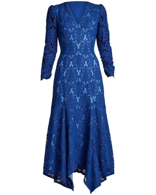 Vestido largo con paneles de encaje Tadashi Shoji de color Blue