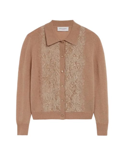 Ermanno Scervino Brown Lace-Panelled Cardigan