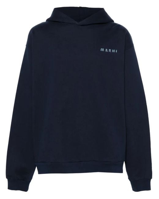 Marni Blue Logo-Print Cotton Hoodie for men