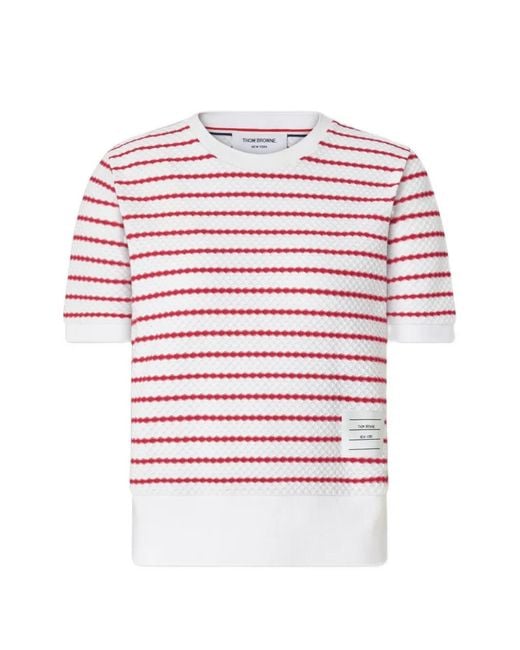 Thom Browne White Striped Honeycomb-Rib T-Shirt