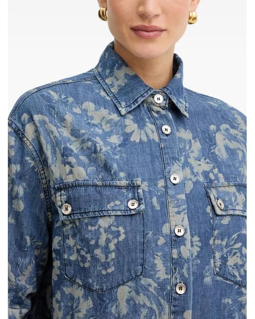 Fracomina Blue Floral-Print Denim Shirt