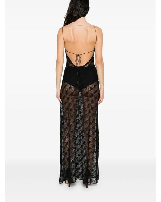 Atu Body Couture Black Open-Back Patterned Maxi Dress