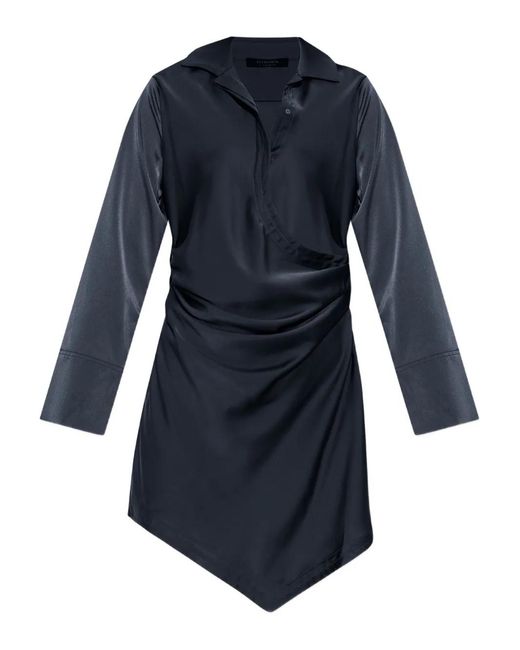 AllSaints Blue Tira Draped Mini Shirt Dress