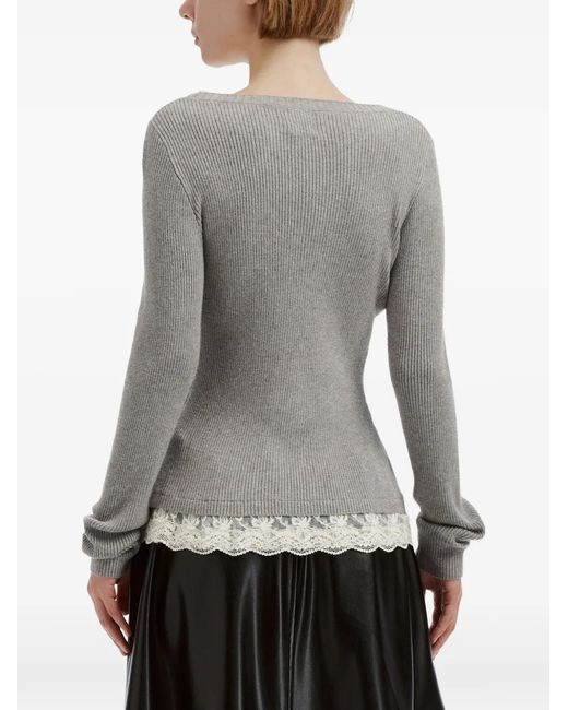 B+ AB Gray Lace-Trim Ribbed Cardigan