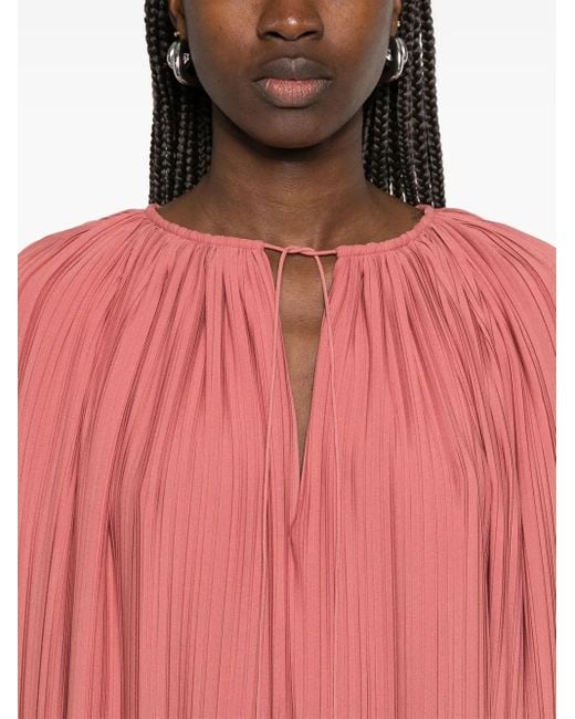 Lanvin Red Pleated Polyester Mini Dress