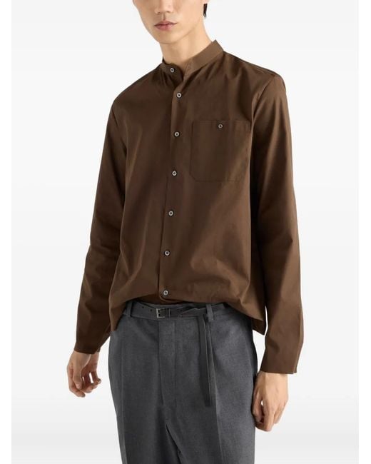 Prada Brown Chest-Pocket Collared Shirt for men