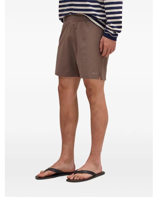 NN07 Brown Elasticated Embroidery Shorts for men