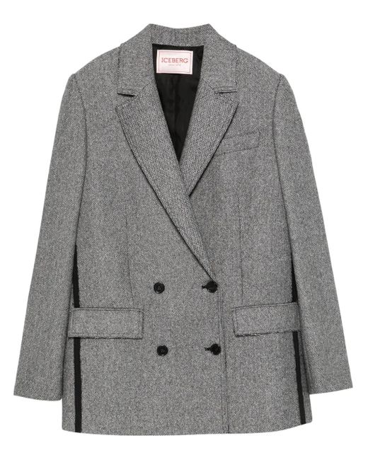 Iceberg Gray Double-Breasted Herringbone Blazer
