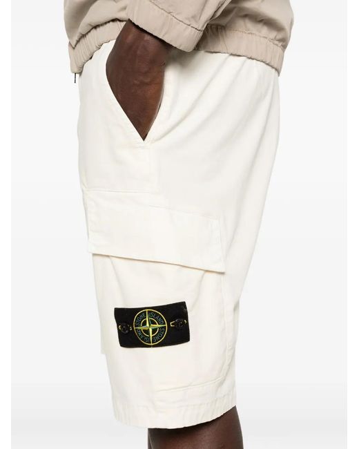 Stone Island White Cotton Cargo Shorts for men