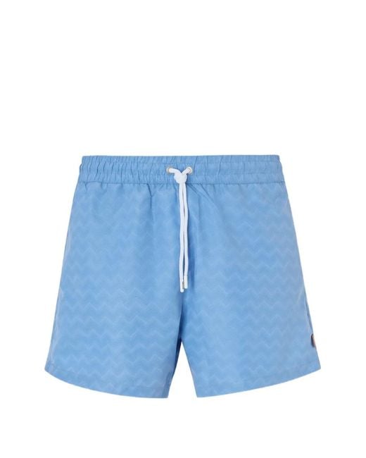 Missoni Blue Drawstring Swim Shorts With Zigzag Pattern for men
