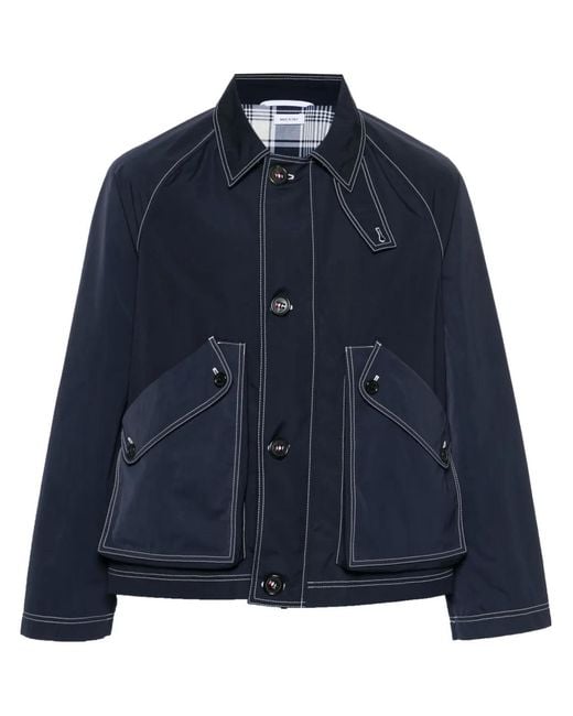 Thom Browne Blue Contrast-Stitching Raglan Jacket for men