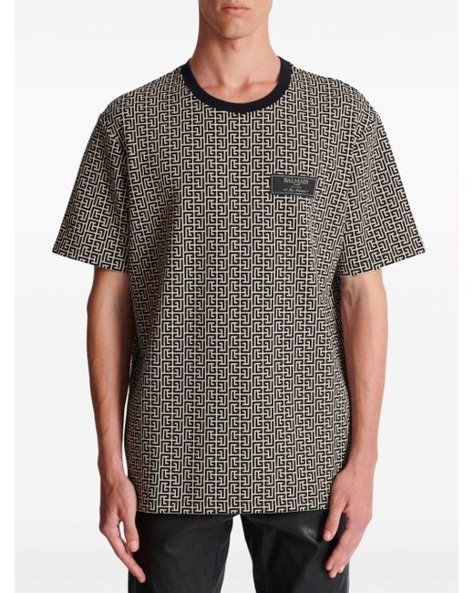 T-shirt girocollo monogram di Balmain in Gray da Uomo
