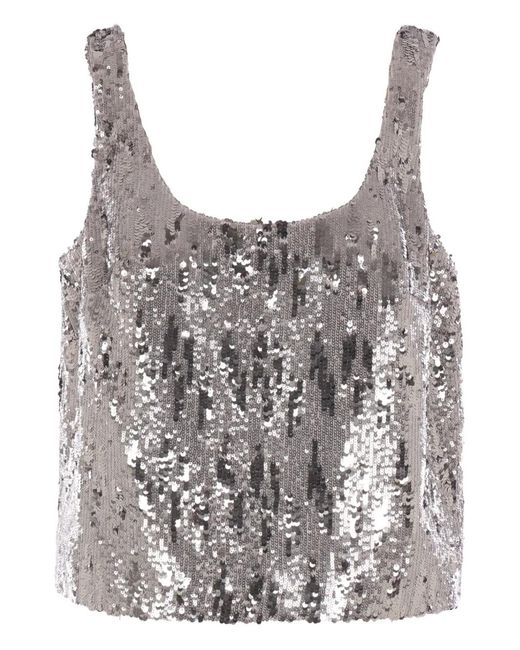 Elie Saab Gray Sequin Scoop-Neck Top
