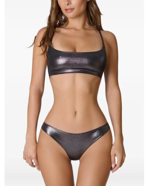 Maison Close Gray Metallic-Effect Bikini Bottoms