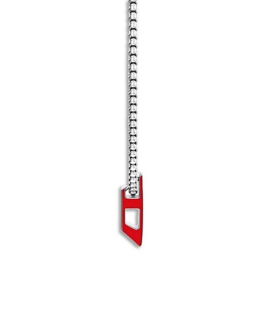 DIESEL White Enamel D Logo-Pendant Necklace