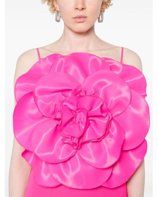 Nissa Pink Floral-appliqué Crepe Dress