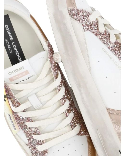 Crime London White Baskets À Empiècements En Cuir Sk8 Deluxe À Paillettes