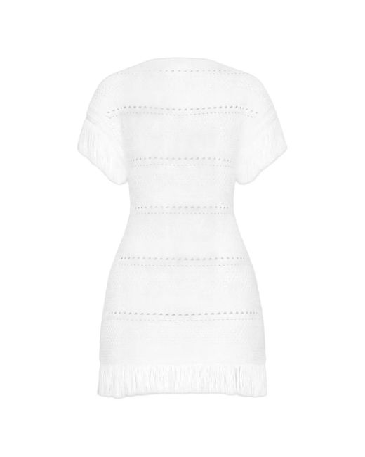 Cult Gaia White Maren Fringe-Trim Mini Dress