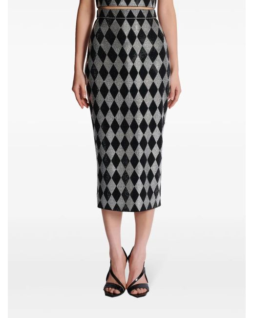 Jupe Mi-Longue À Détails De Strass Balmain en coloris Black