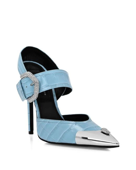 Philipp Plein Blue Crocodile-Embossed Pumps