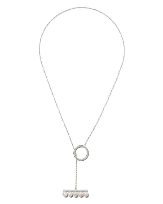 Tasaki White 18Kt Collection Line Balance Divine Pearl And Diamond Pave Pendant