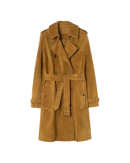 Burberry Natural Mid-Length Suede Kensington Trench Coat