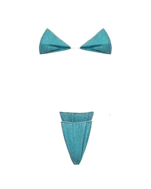 Oseree Blue Glitter-Effect Triangle Bikini