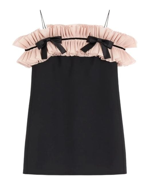 Valentino Garavani Black Crepe Couture Pleated Bow Mini Dress