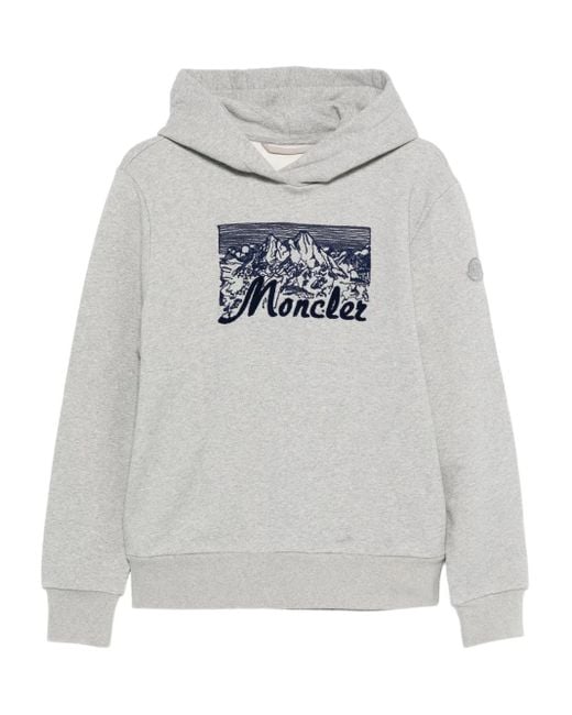 Moncler Gray Embroidered Hooded Cotton Sweatshirt for men