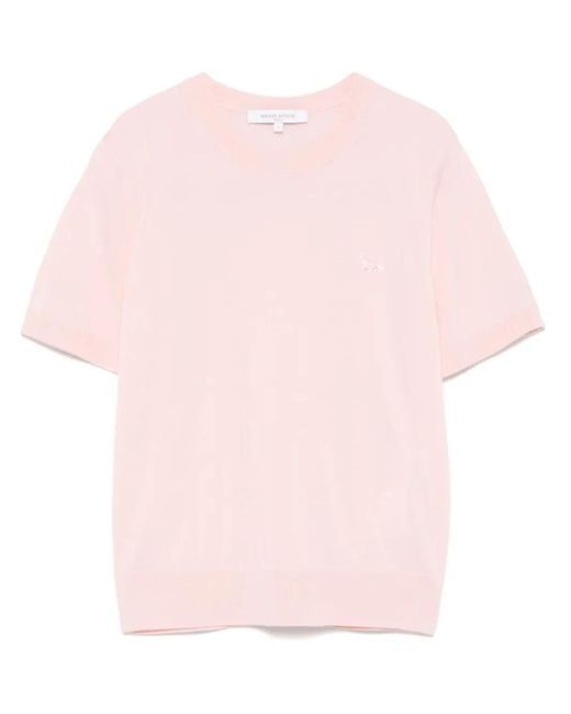 Maison Kitsuné Pink Baby Fox-Patch Knitted T-Shirt