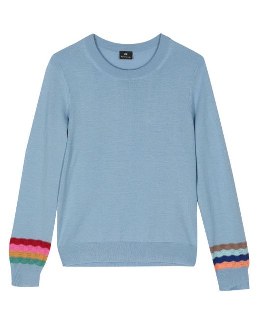 PS by Paul Smith Blue Stripe-detail Fine-ribbed Wool Jumper