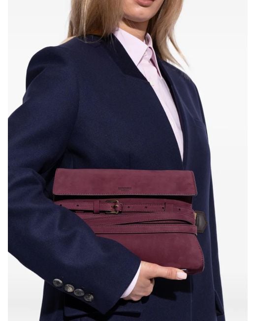 Moschino Purple Belted Suede Cross Body Bag