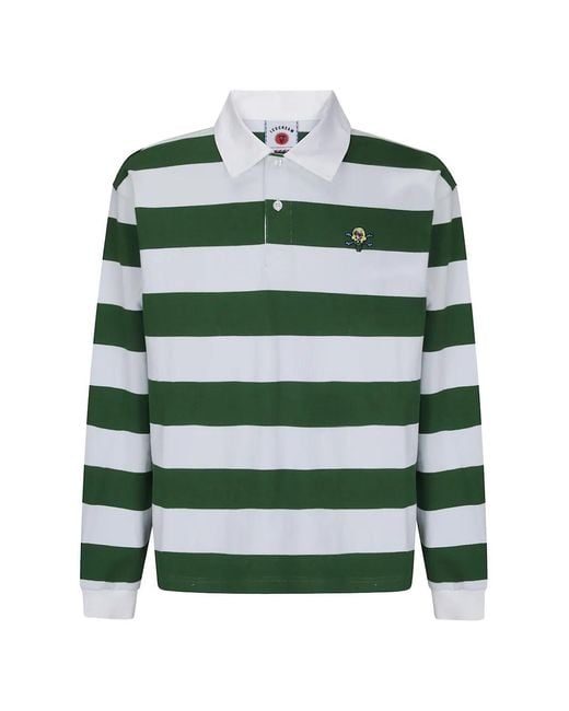 ICECREAM Green Cones & Bones Striped Rugby Polo Shirt for men