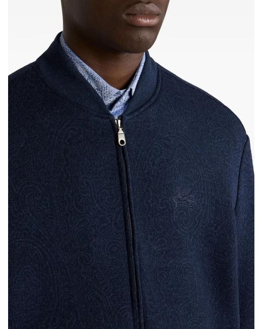 Etro Blue Jacquard Bomber Jacket for men