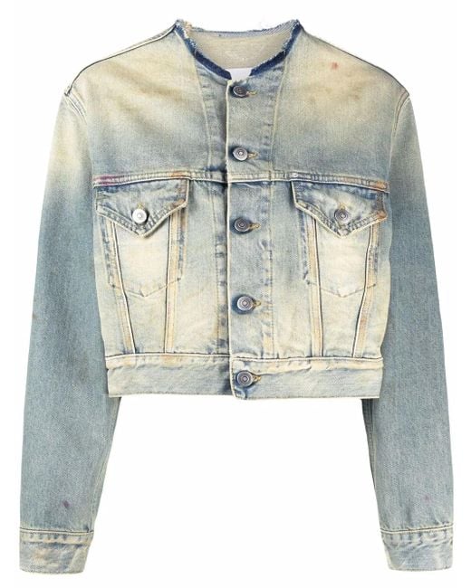 Maison Margiela Blue Distressed-effect Collarless Denim Jacket