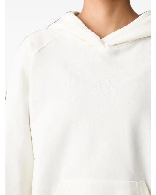 Adidas White Embroidered-Logo Raglan-Sleeve Hoodie