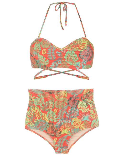 Amir Slama Pink Palm Leaf Print High-Rise Bikini