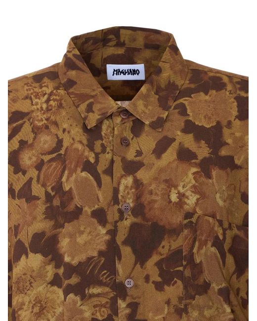 Magliano Brown Button Floral-Print Shirt for men