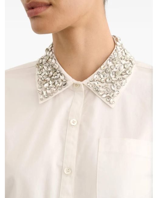 Toccin White Zadie Crystal-Embellished Crop Shirt