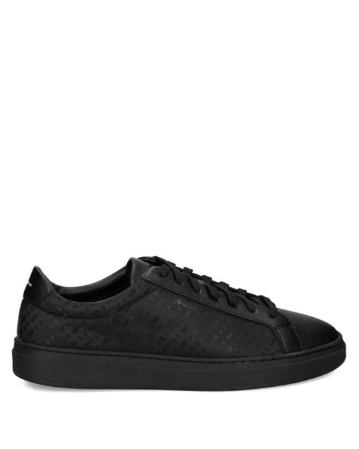 メンズ Boss パターン レザースニーカー Black