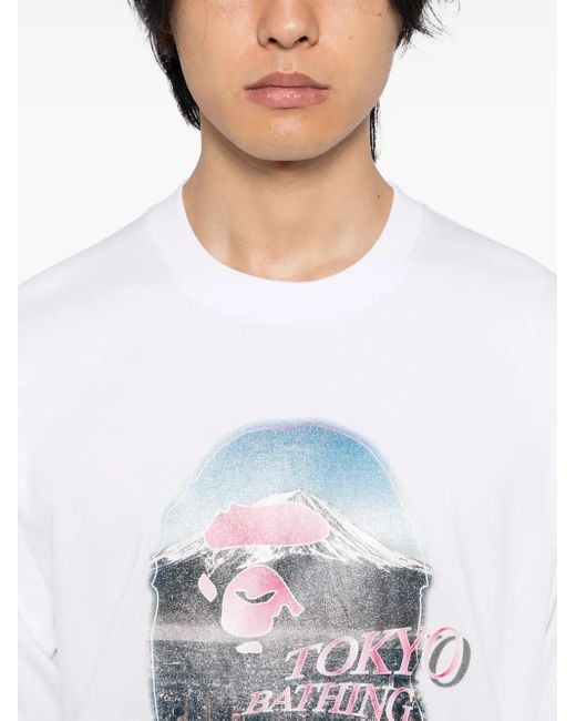 Logo-printed t-shirt A Bathing Ape de hombre de color White
