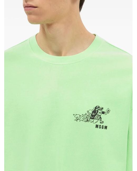 MSGM Green Long-Sleeved Print T-Shirt for men