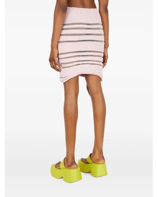 Louise Lyngh Bjerregaard Pink Striped Ribbed Mini Skirt