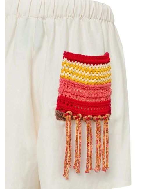Laneus White Crochet-Pocket Shorts