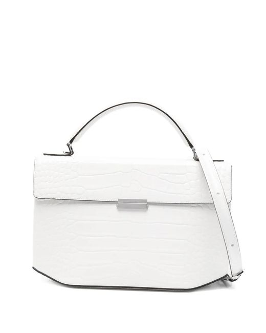 Totême White Clip Croco-Embossed Top Handle